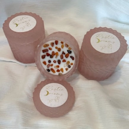 Crystal Infused Decorative Pink Frosted Glass Soy Candles