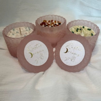 Crystal Infused Decorative Pink Frosted Glass Soy Candles